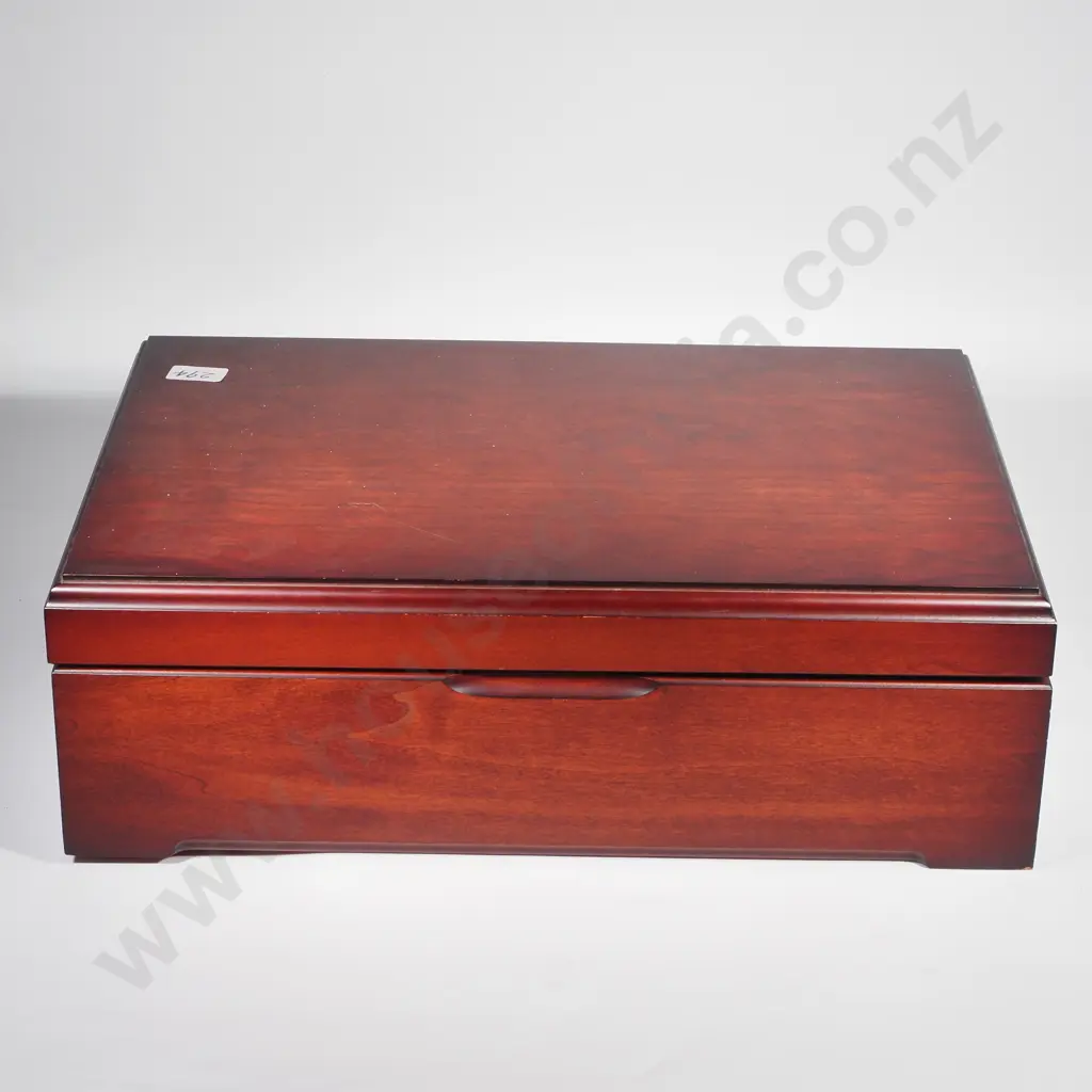 Modern Two Tier Mahogany Cutlery Box w Velvet Lined Interior Image 1++