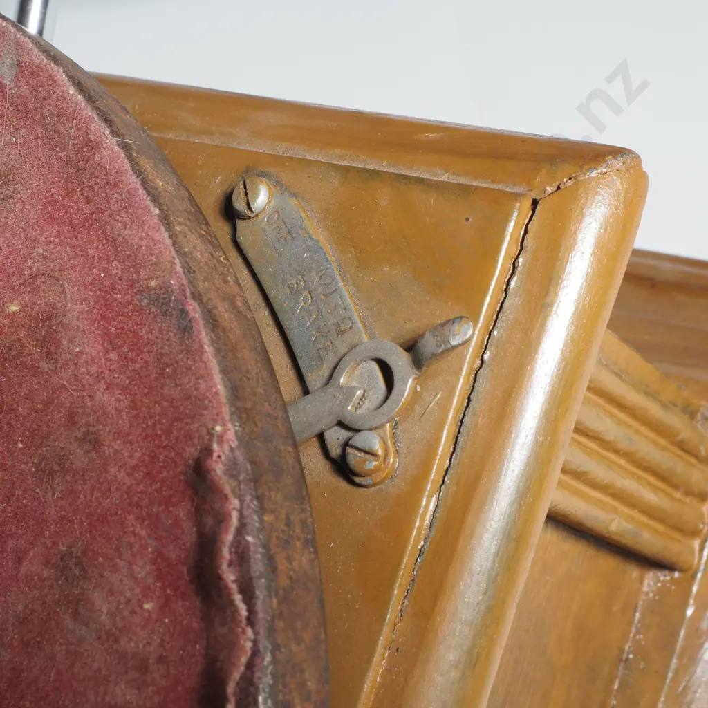 Reproduction of a 'His Master's Voice' Funnel Gramophone w Large Brass Horn, Wooden Base Box & a Decal w the Nipper Dog Image 1++