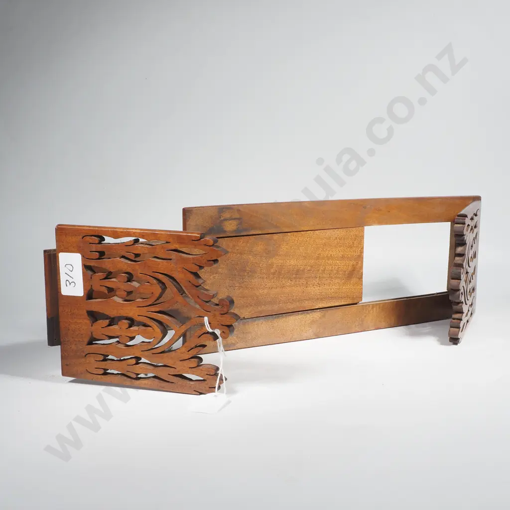 Antique Wooden Expanding Book Slide also Known as a Book Rack  w Fretwork Supports Image 1++