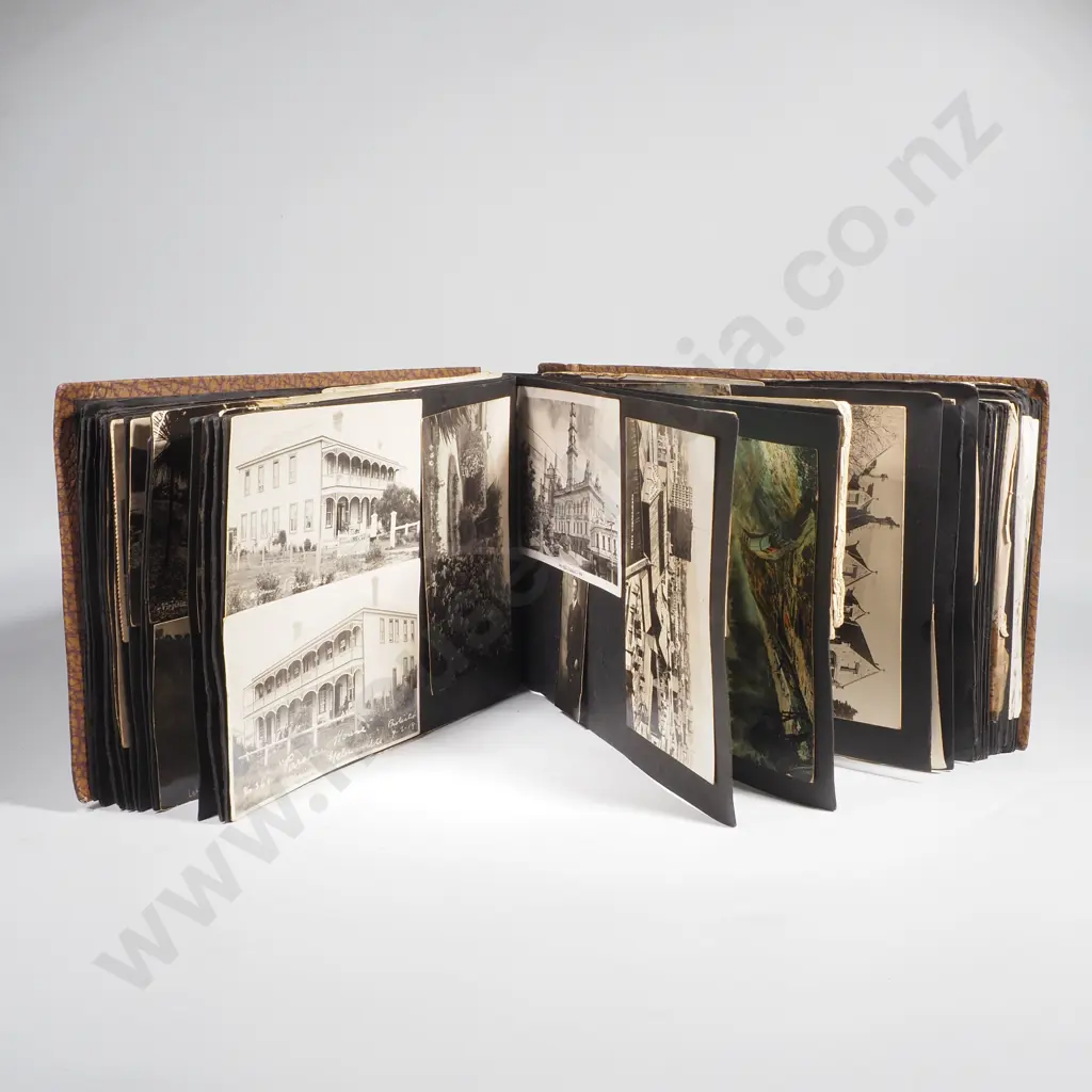 Vintage Photograph Album Containing Many Early NZ Postcards. Mainly Town & Country Views Image 1++