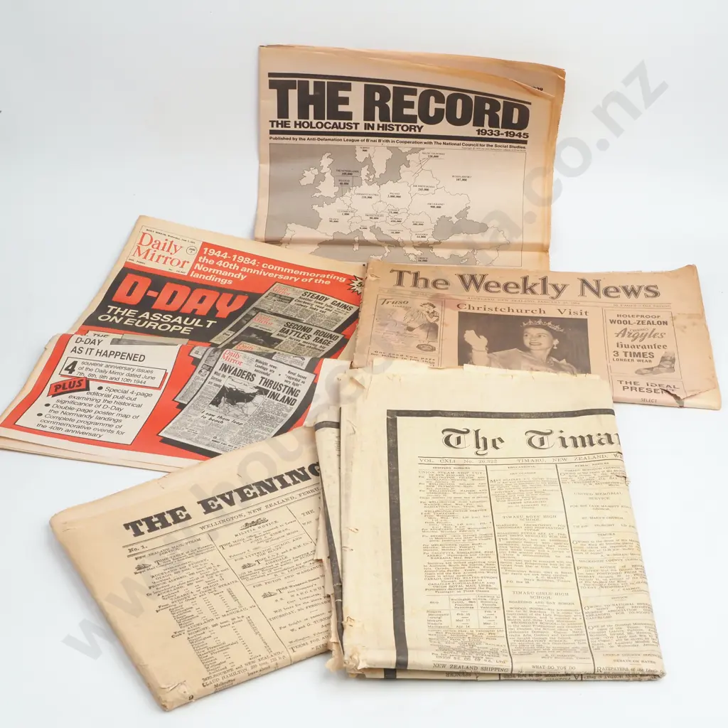Five Early NZ Newspaper Including "The Timaru Herald" Jan 22nd 1936, Evening Post Feb 8,1865, Royal Visit Jan 27th 1954 Image 1++