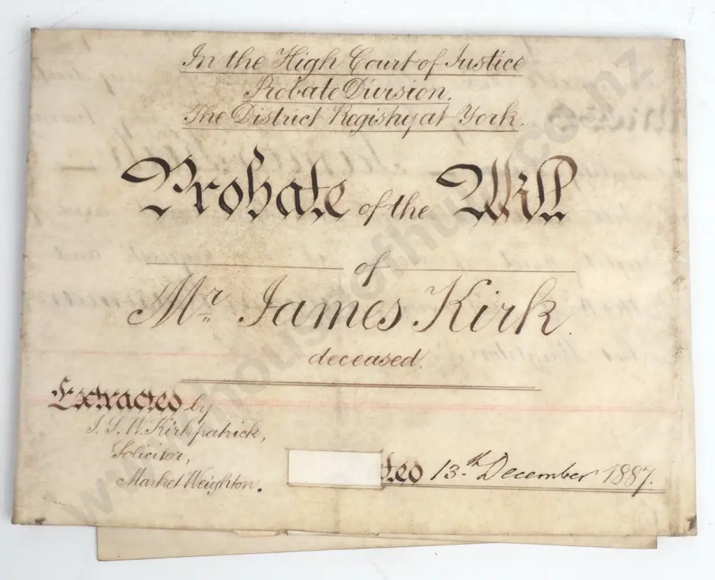 Probate & Will - County of York - 1887 - Vellum Image 1++
