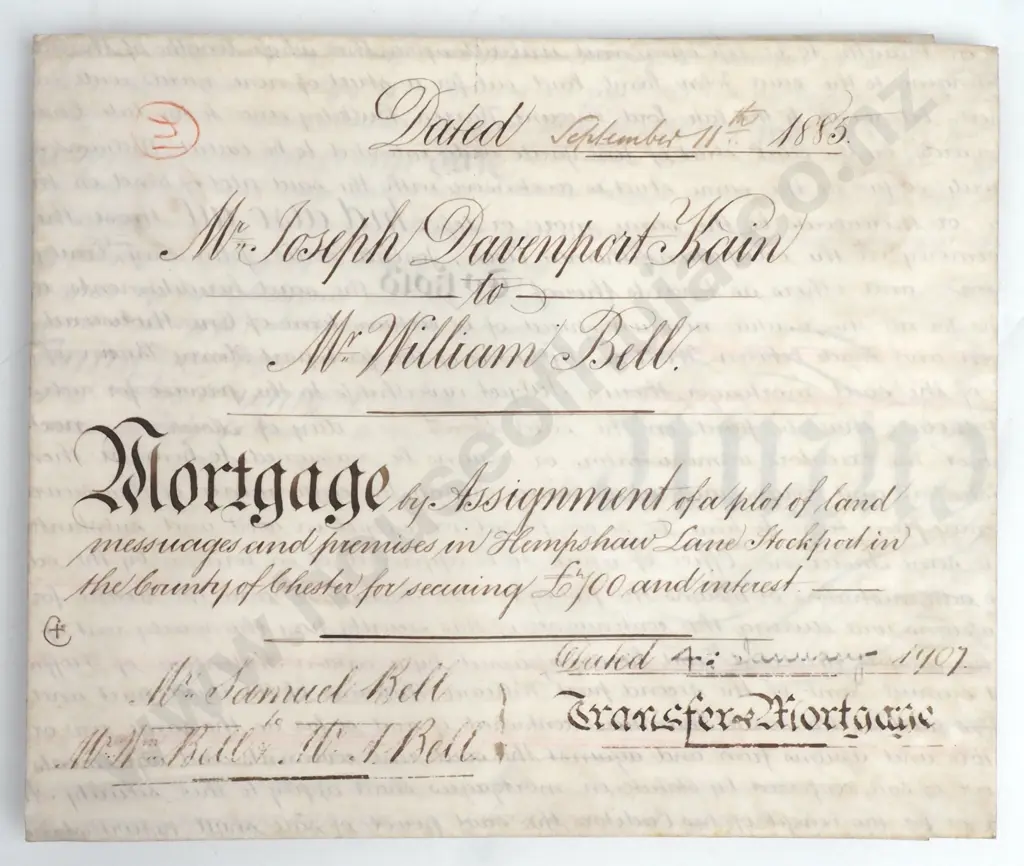 Mortgage - County of Chester - 1885 - Vellum - Seals - Stamp Duty Image 1++