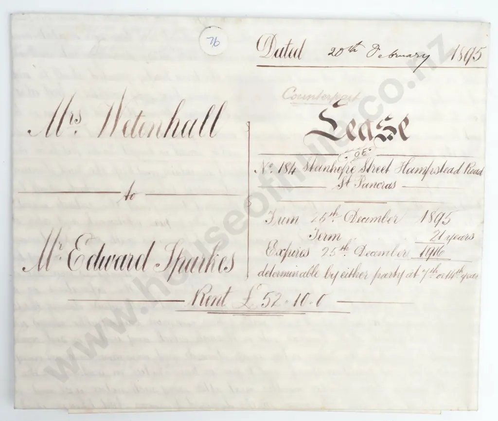 Lease - St Pancras - 1895 - Vellum - Seals & Stamp Duty Image 1++