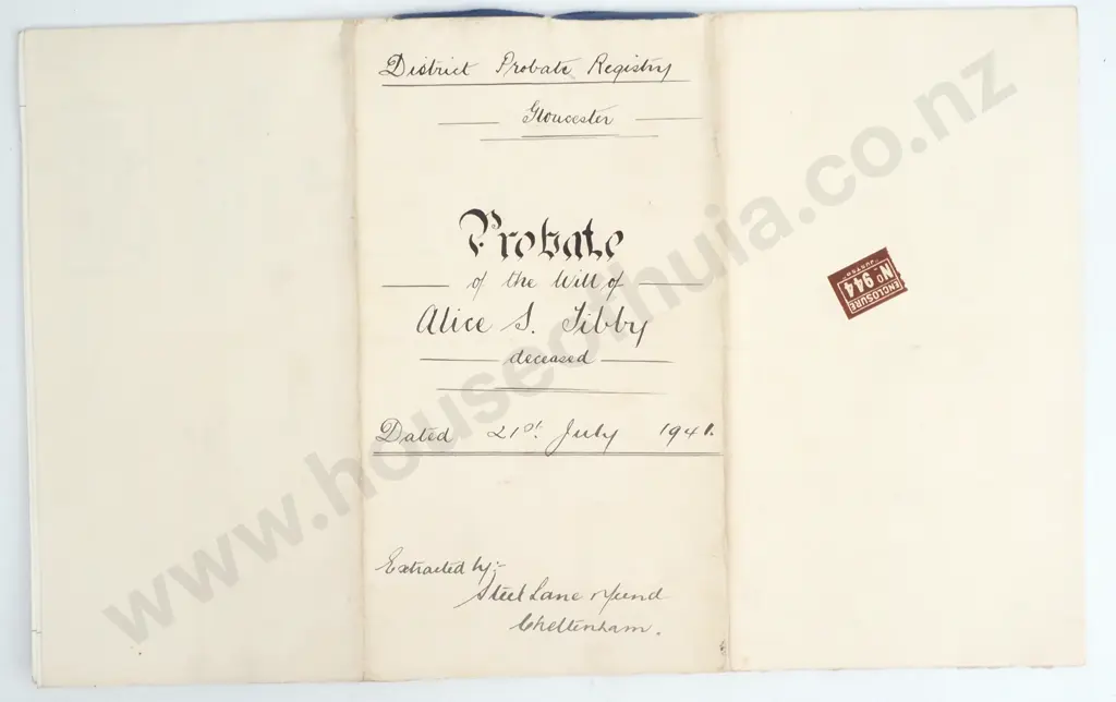 Probate & Will - County of Gloucester - 1941 Image 1++
