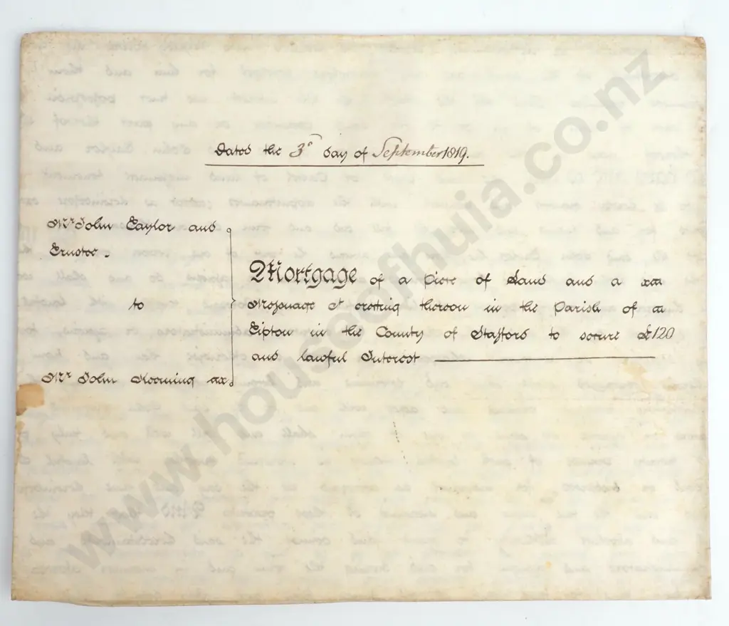 Mortgage - County of Stafford - 1819 - Vellum Image 1++