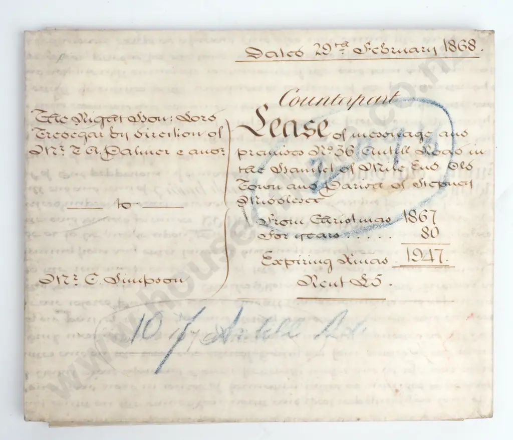 Lease - County of Monmouth - 1868 - Vellum - Seals Image 1++