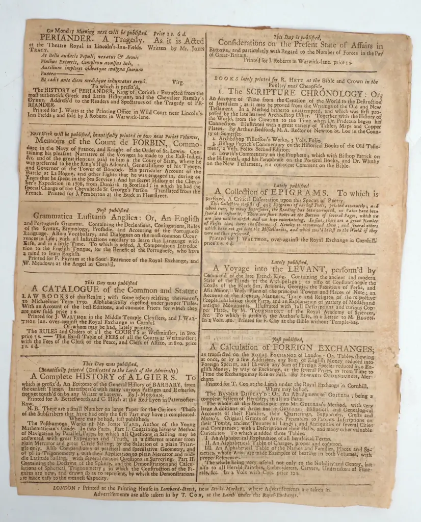 Newspaper Pages - Great Britain - 1731 Image 1++