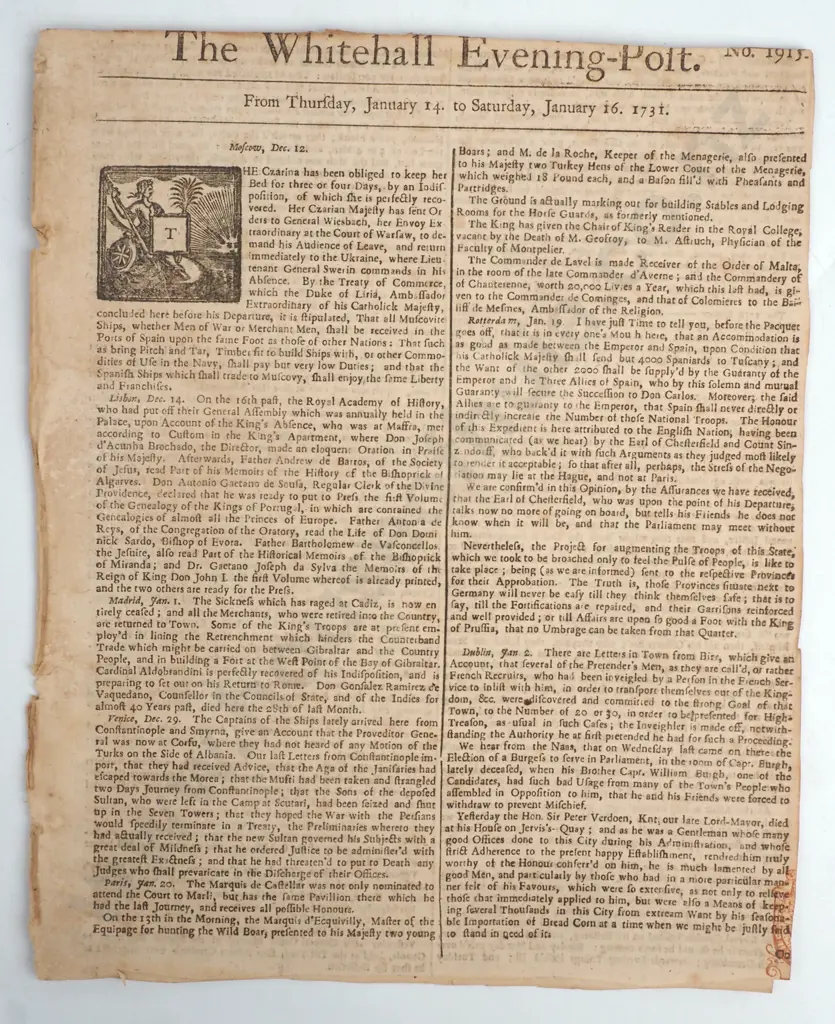 Newspaper Pages - Great Britain - 1731 Image 1++