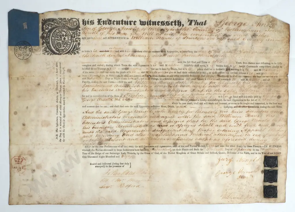 Apprentice - County of Nottingham - 1850 Image 1++