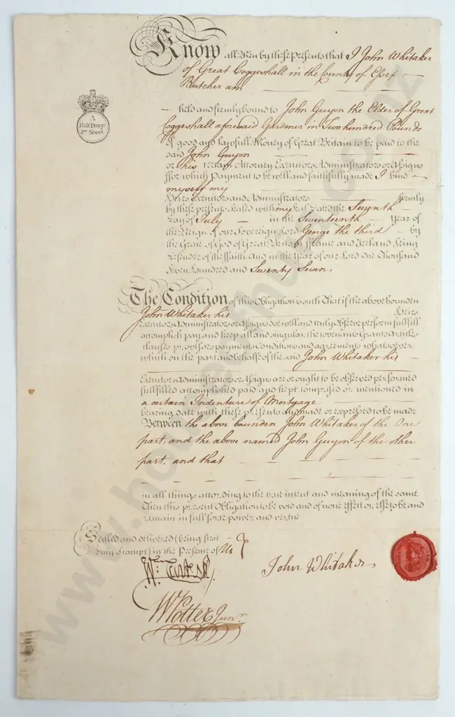 Obligation Bond - Great Coggeshall - 1779 Image 1++