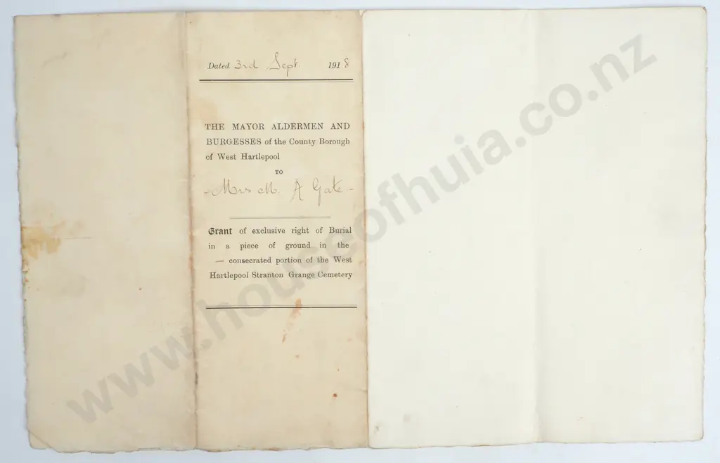 Deed - County Borough of West Hartlepool - 1918 Image 1++