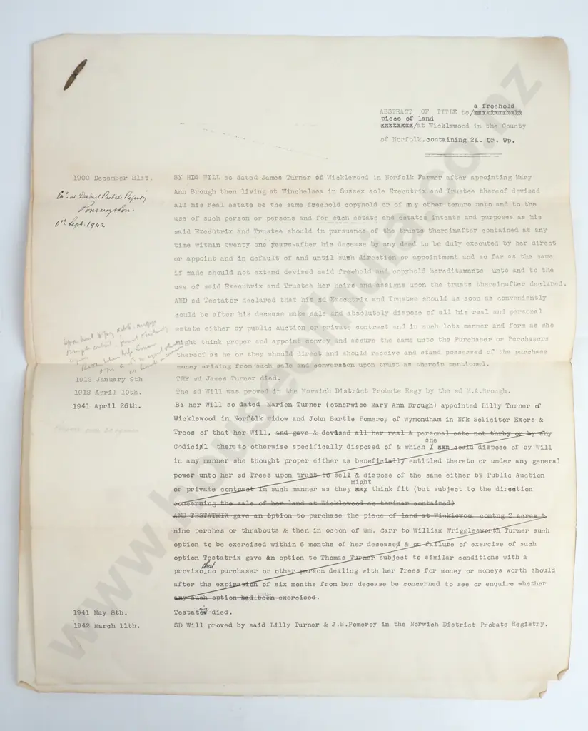 Abstract of Title - County of Norfolk - 1900-1942 Image 1++