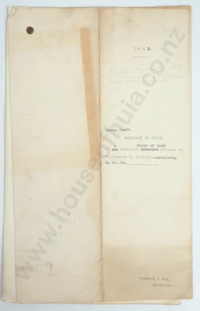 Abstract of Title - County of Norfolk - 1900-1942 Image 1++