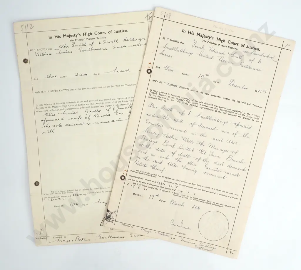Probate & Wills - Sussex - 1945 & 1949 Image 1++