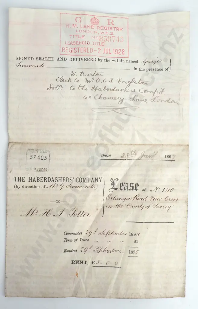 Land Lease - London - 1897 - Vellum - Stamp Duty - Seal Image 1++