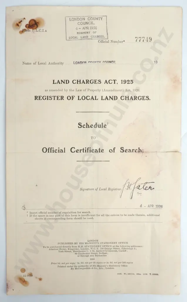 Land Charges - London - 1936 Image 1++