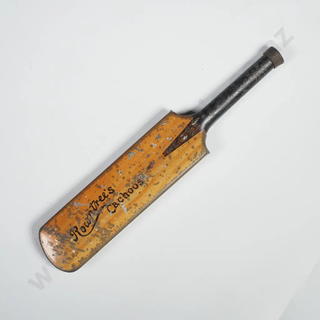 Vintage Miniature Advertising Tin Shaped like a Cricket Bat for Rowntrees Cachous Image 1++