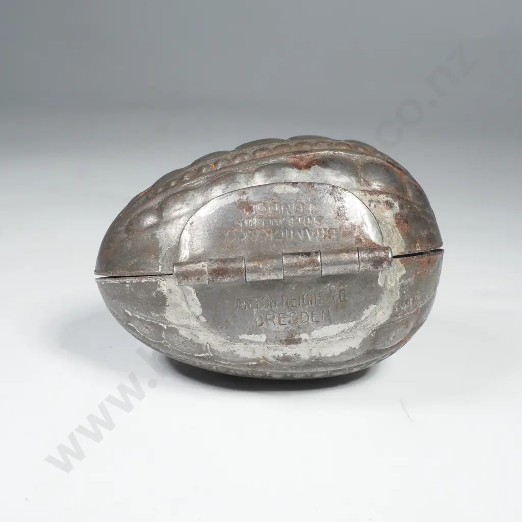 Antique Anton Reiche Chocolate Easter Egg Tin HInged Mold Retailed by Bramick & Co. London Image 1++