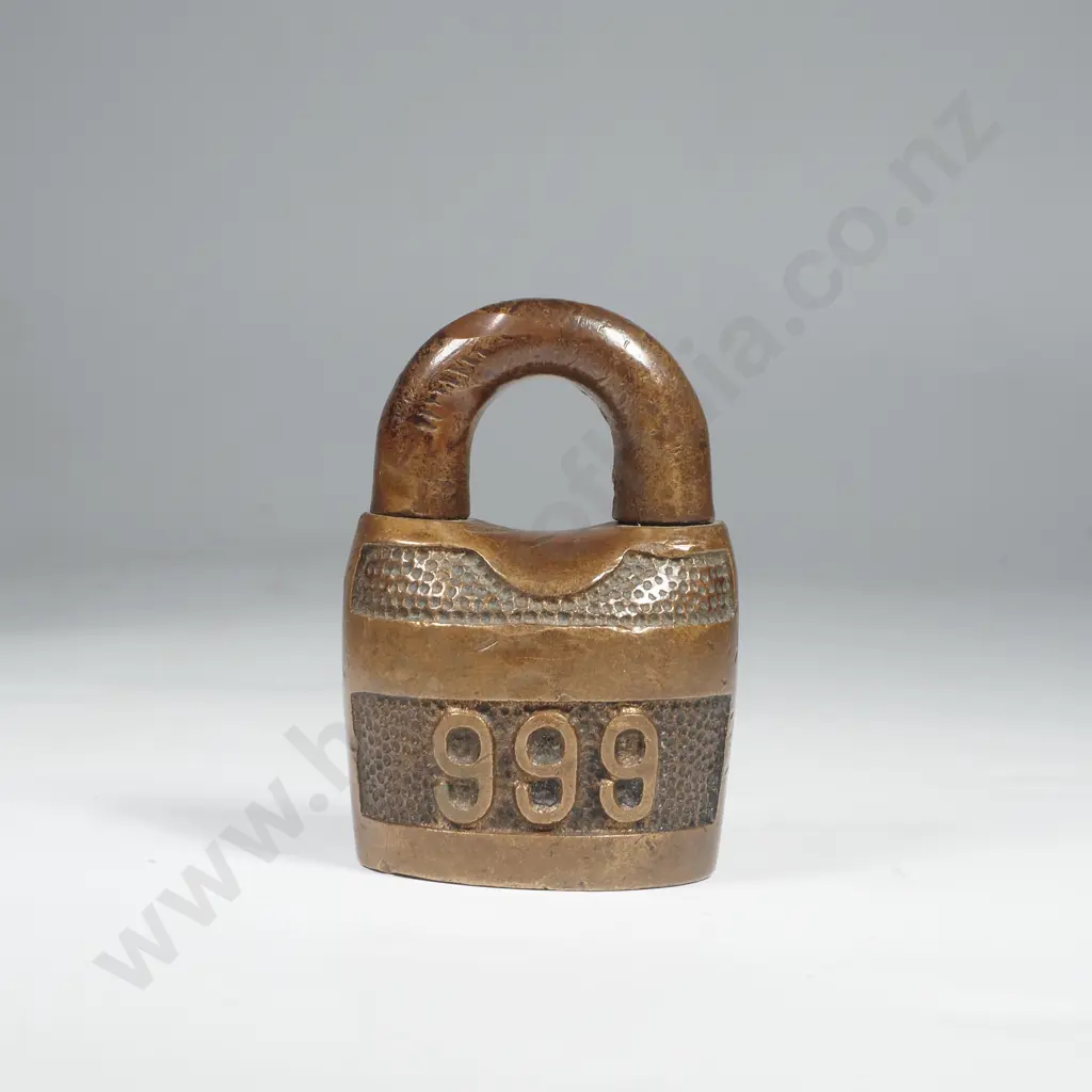 Antique Brass Padlock Marked 999, No Key Image 1++