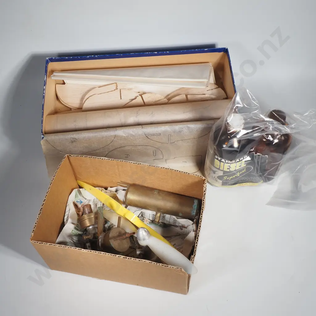 Assorted Model Aeroplane Parts w Balsa Wood Body, Templates & a Model Aeroplane Engine & Diesel Superfuel Image 1++