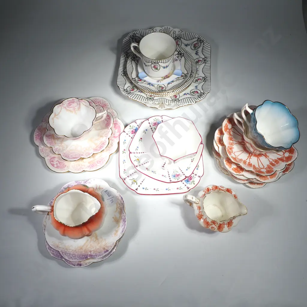 Shelley Trio, Shelley Wileman Trio in a Pink Cameo Pattern, Shelley Wileman Trio w Orange Decoration & Additional Items Image 1++