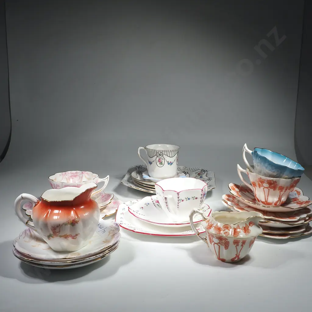 Shelley Trio, Shelley Wileman Trio in a Pink Cameo Pattern, Shelley Wileman Trio w Orange Decoration & Additional Items Image 1++