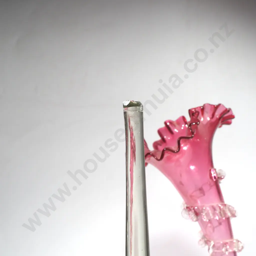 Victorian Cranberry Glass Three Branch Epergne with Clear Glass Twist Detail Image 1++