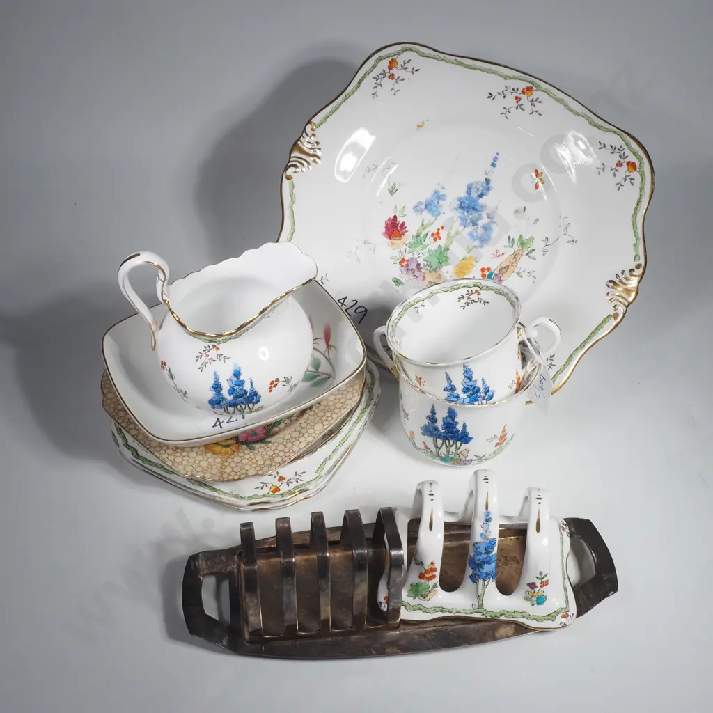 Tuscan China Breakfast comprising  Plate, Toast Rack,Large & Small Cup, Saucer & Plate & a Milk Jug Image 1++