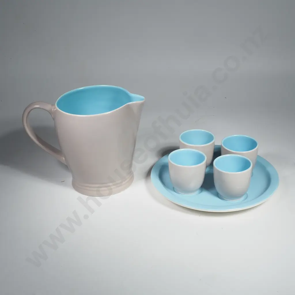 English Poole Pottery Jug w Matching Egg Cup Set Image 1++