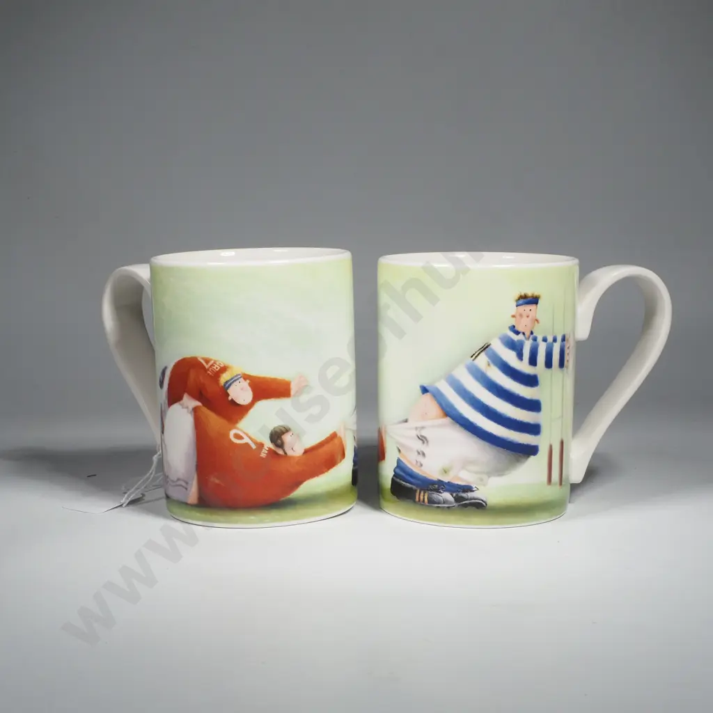 Pair of Portmeiron Coffee Mugs w Rugby Theme by Rob Scotton Image 1++