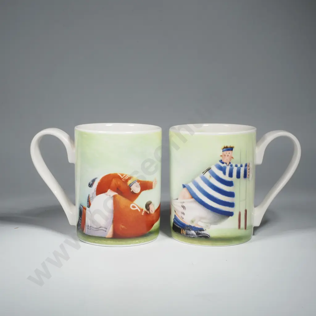 Pair of Portmeiron Coffee Mugs w Rugby Theme by Rob Scotton Image 1++