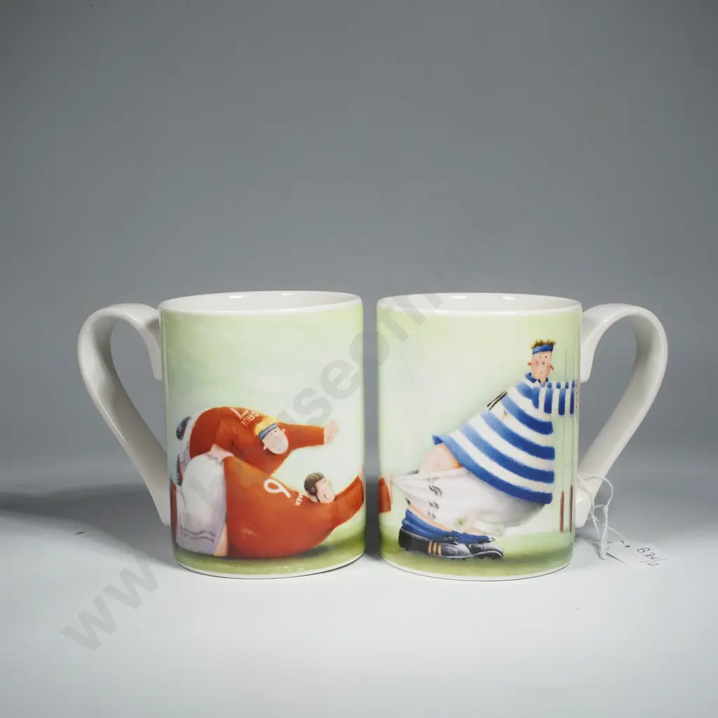 Pair of Portmeiron Coffee Mugs w Rugby Theme by Rob Scotton Image 1++