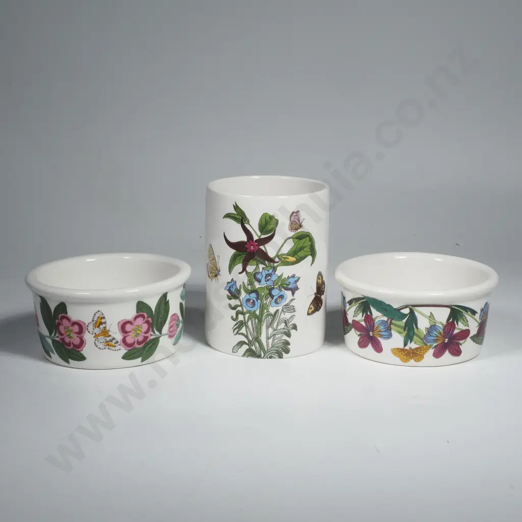 Two Small Portmeiron Botanical Condiments & Small Botanical Pot Image 1++