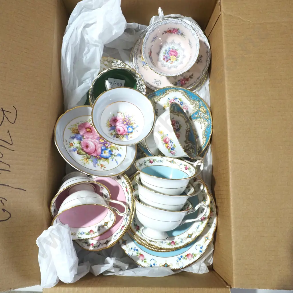 Collection of  Shelley Trios & Cups & Saucers including a Part Tea Set  in the Pink & Blue  Henley Shape Image 1++