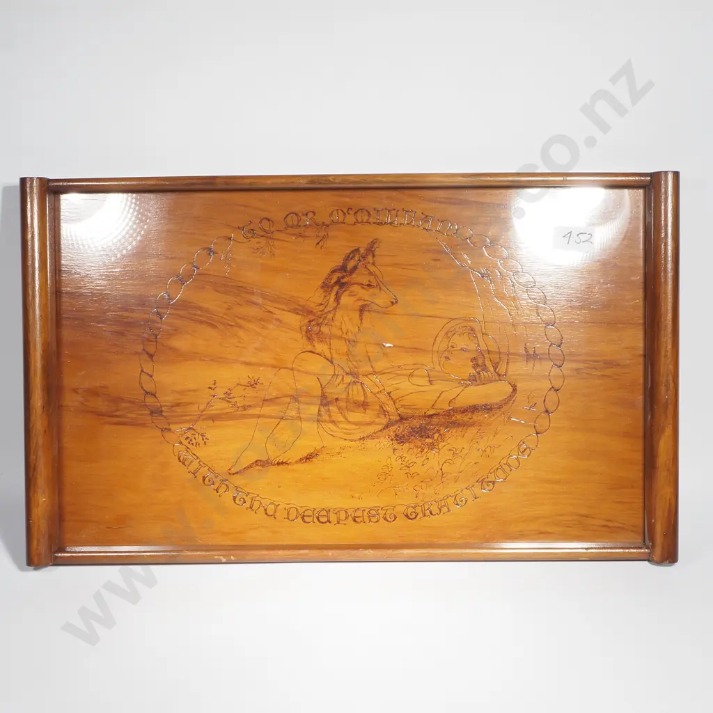 Vintage Serving Track w Pokerwork or Pyrograph Decoration in an Oval Image 1++