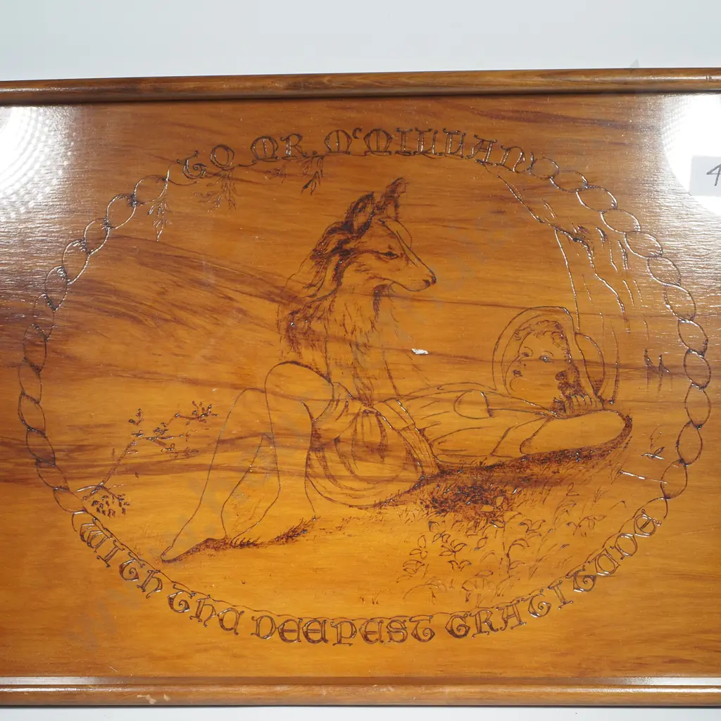 Vintage Serving Track w Pokerwork or Pyrograph Decoration in an Oval Image 1++