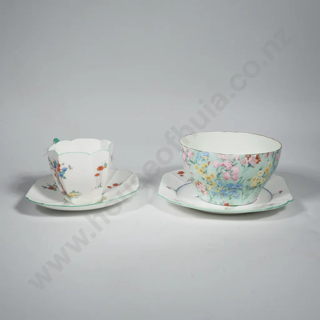 Shelley 'Crabtree' Trio in the Queen Anne Pattern & a Shelley Melody Open Sugar Bowl Image 1++