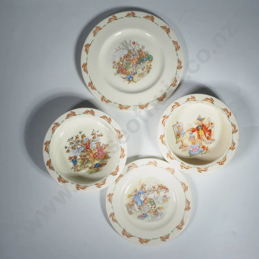 Three Royal Doulton Bunnykins Items - , Baby's Bowl & Plate, Small & Large Plate Image 1++