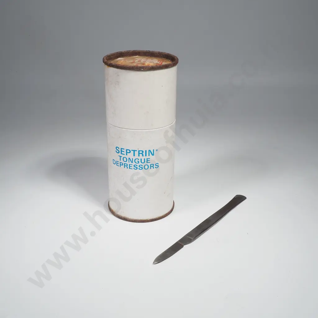 Vintage Canister 'Septrin Tongue Depressors' & a Vintage Scalpel Marked Sheffield England Image 1++