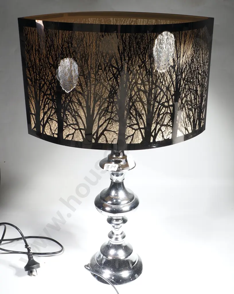 Polished Chrome Coloured Candlestick Lamp w Elliptical Shade Image 1++