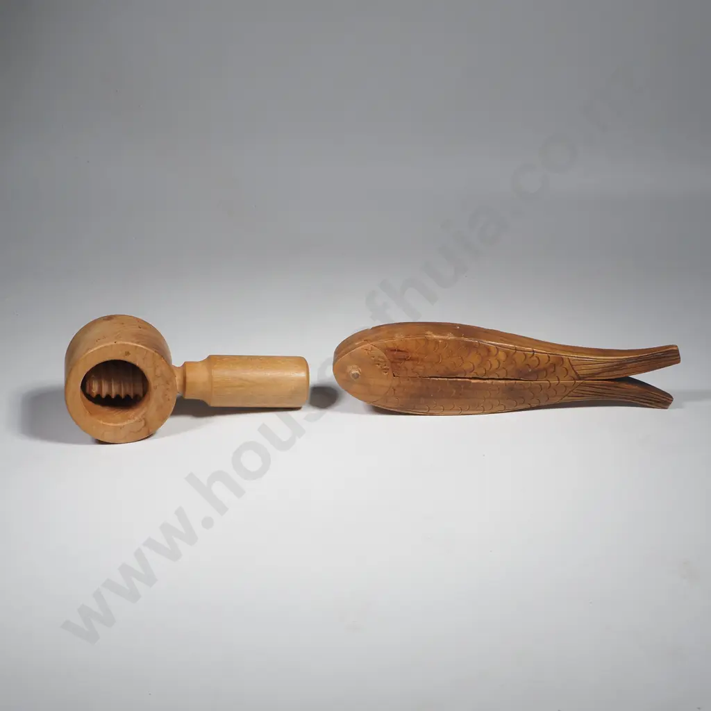 Wooden Nutcracker in the Form of a Fish & a Wooden Screw Type Nutcracker Image 1++