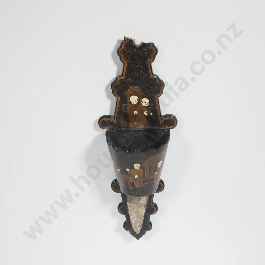 Antique Chinoiserie Paper Wall Hung Mache Match Holder & Striker Image 1++
