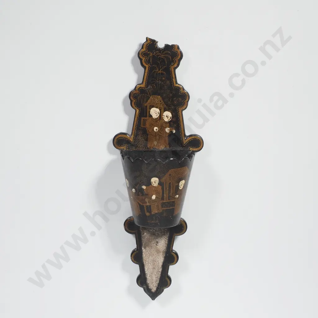 Antique Chinoiserie Paper Wall Hung Mache Match Holder & Striker Image 1++