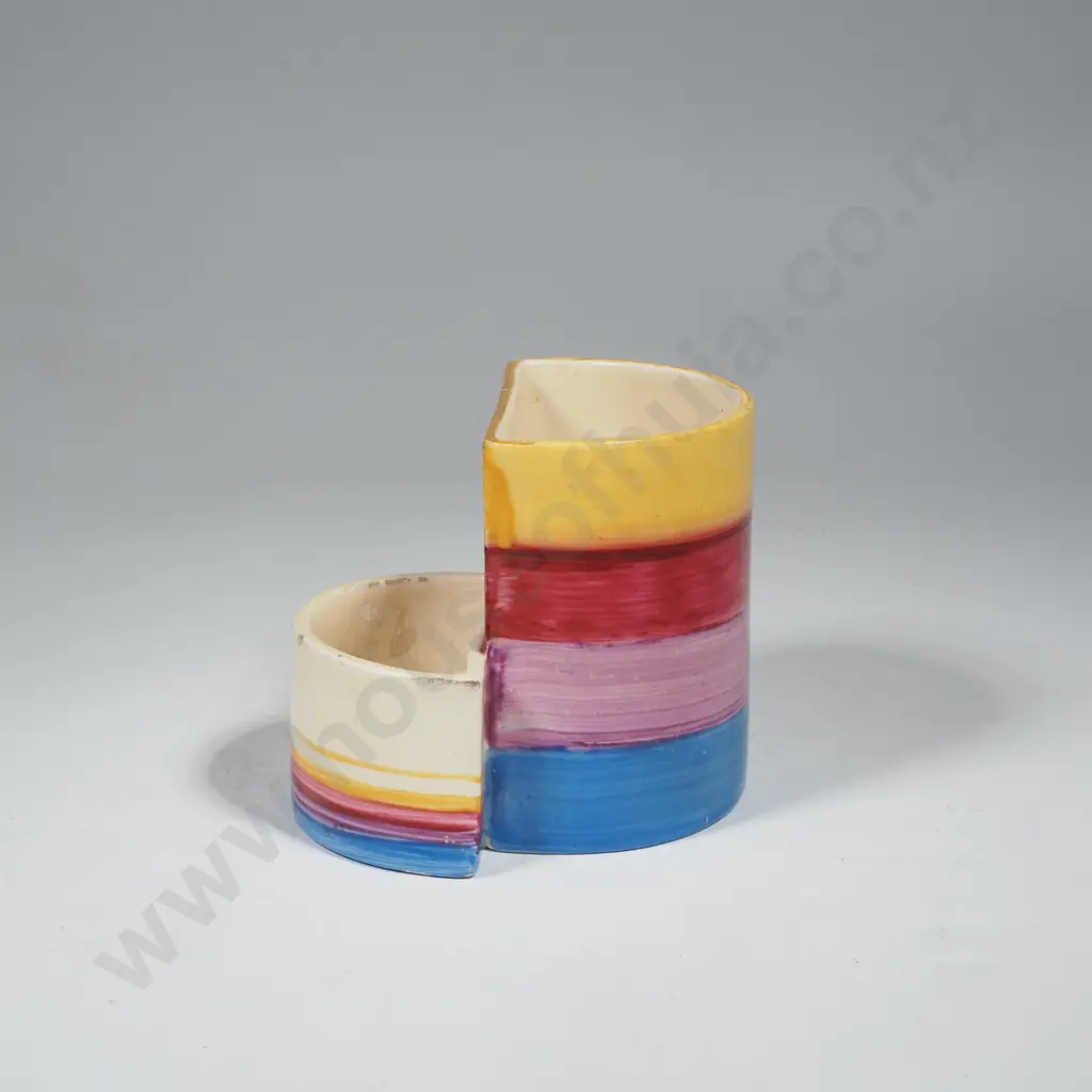 Vintage Clarice Cliff "Bizarre'' Double Holder w Colourful Horizontal Bands Image 1++