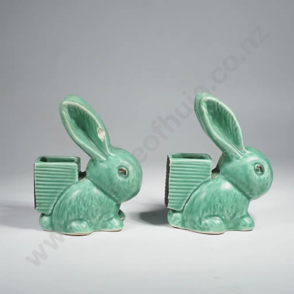 Two Green Sylvac Rabbit Vesta Boxes, Impressed 106, Both A/F Image 1++