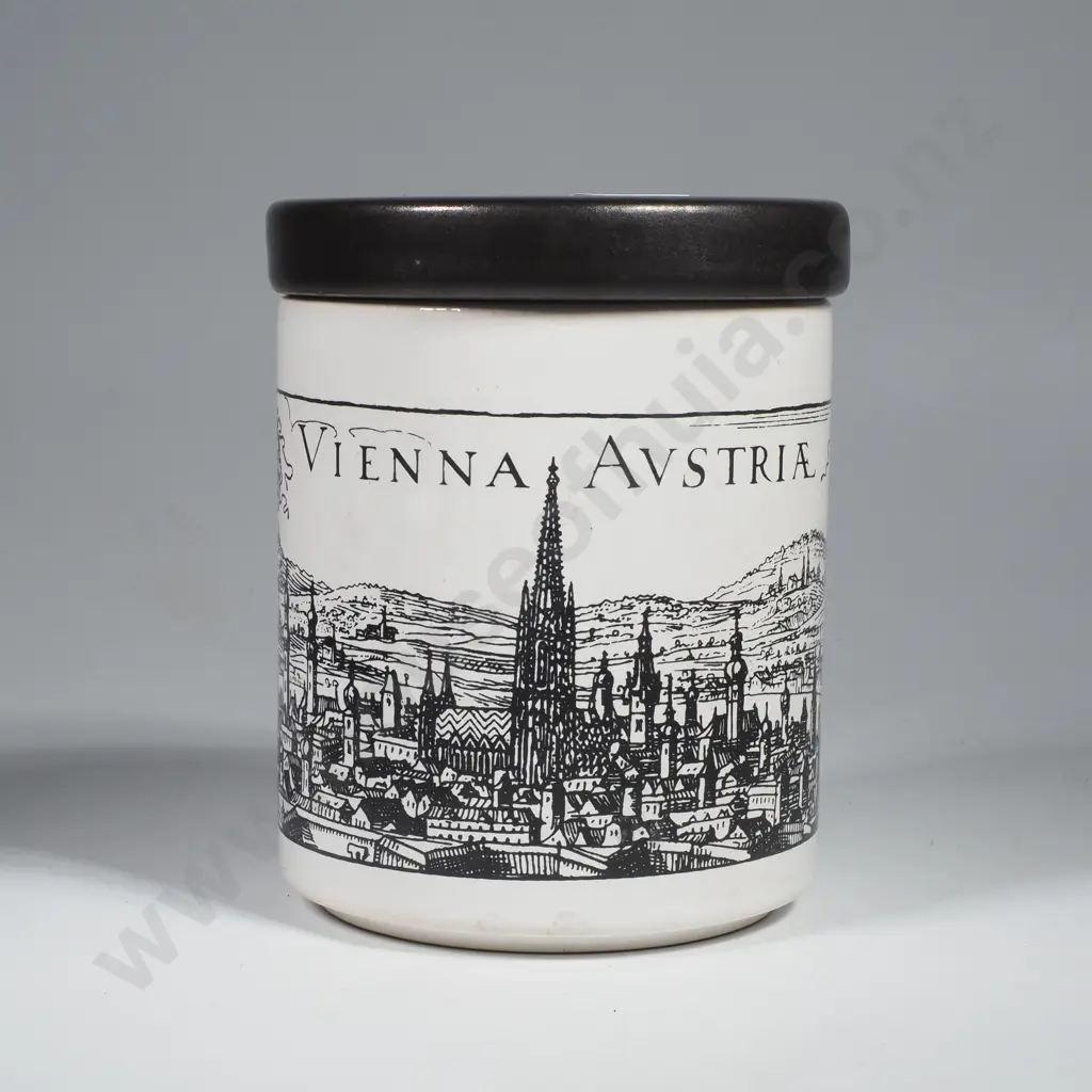 Muller & Co Lidded Jar w Black & White Transfer of Vienna, Austria Image 1++