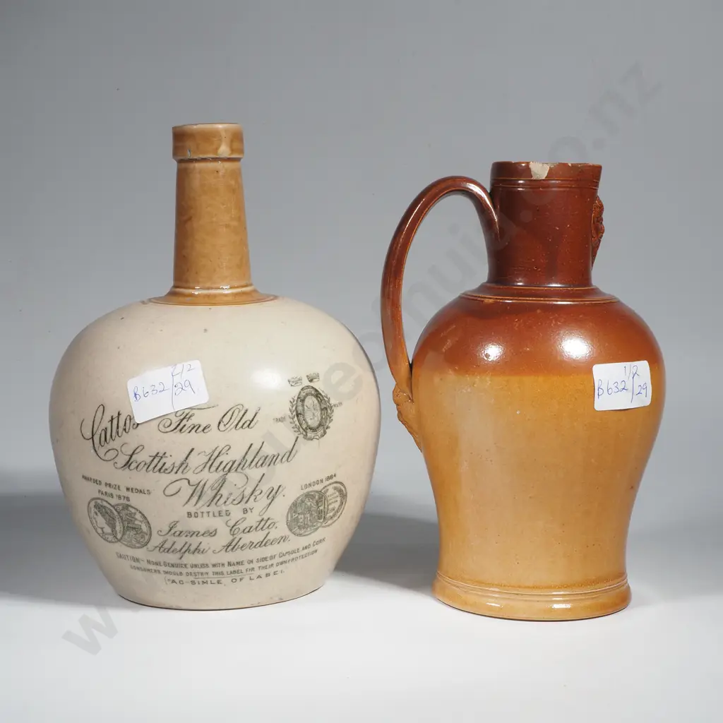 Buchan Portobello Scotland Two Tone Stoneware "Cattos Fine Old Scottish Highland Whisky" Whisky Bottle Image 1++