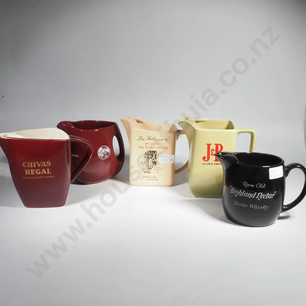 5 x Vintage Whisky Water Jugs - by Wade England Image 1++