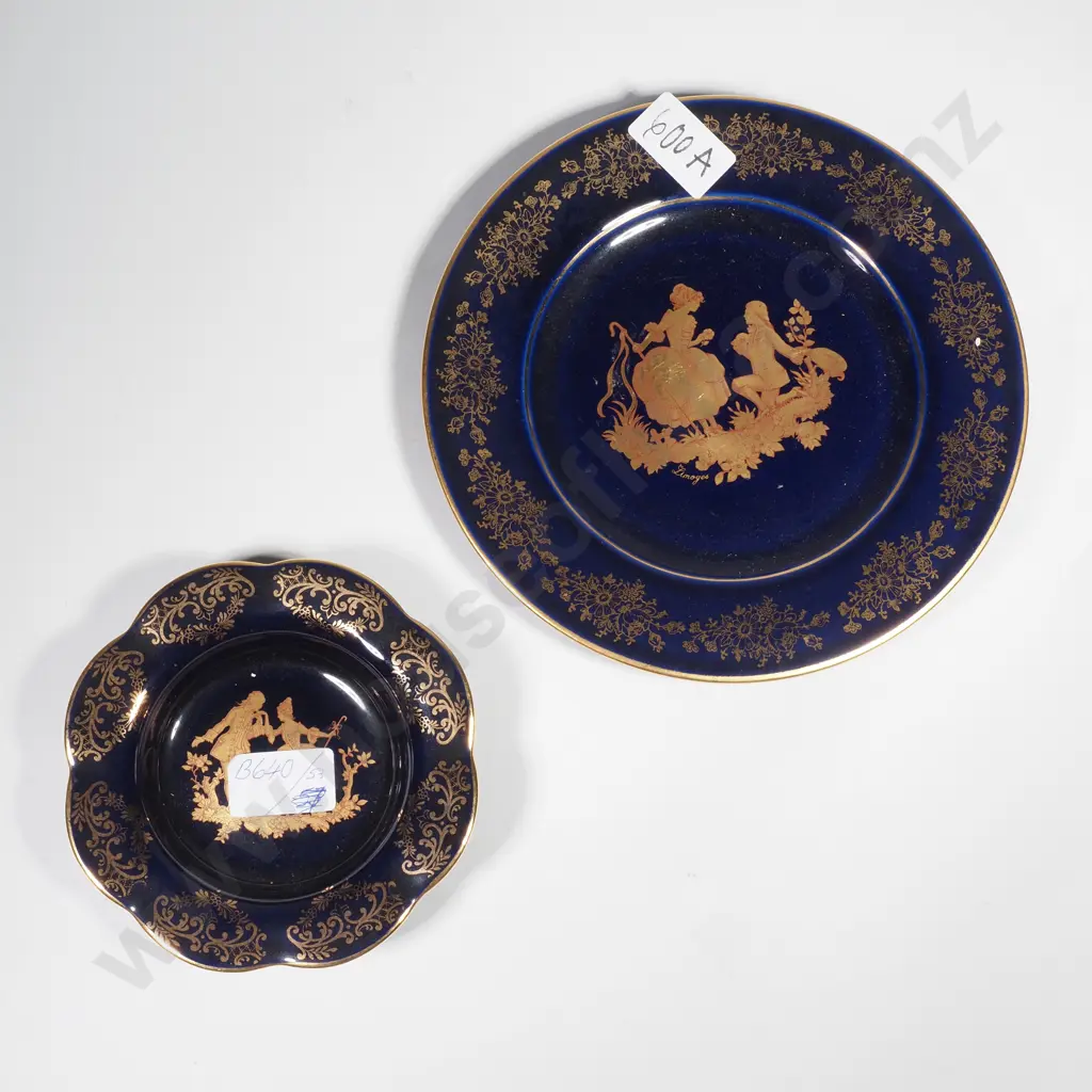 Limoges Cobalt Blue Cabinet Plate & Small Pin Dish Image 1++